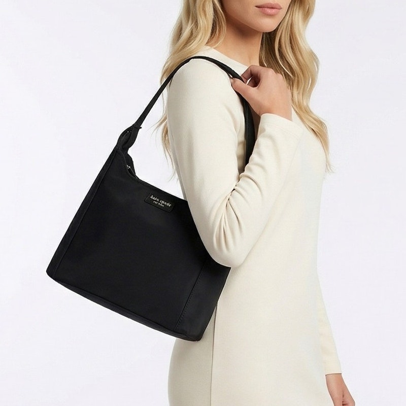 Kate Spade New York 90s Vintage Shoulder Bag Black Nylon Pocket Zipper Classic